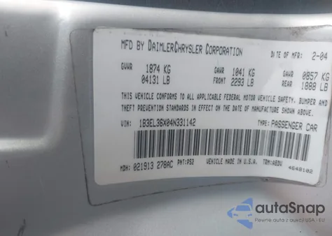 2004 Dodge Stratus Se from USA, damaged, VIN 1B3EL36X04N331142